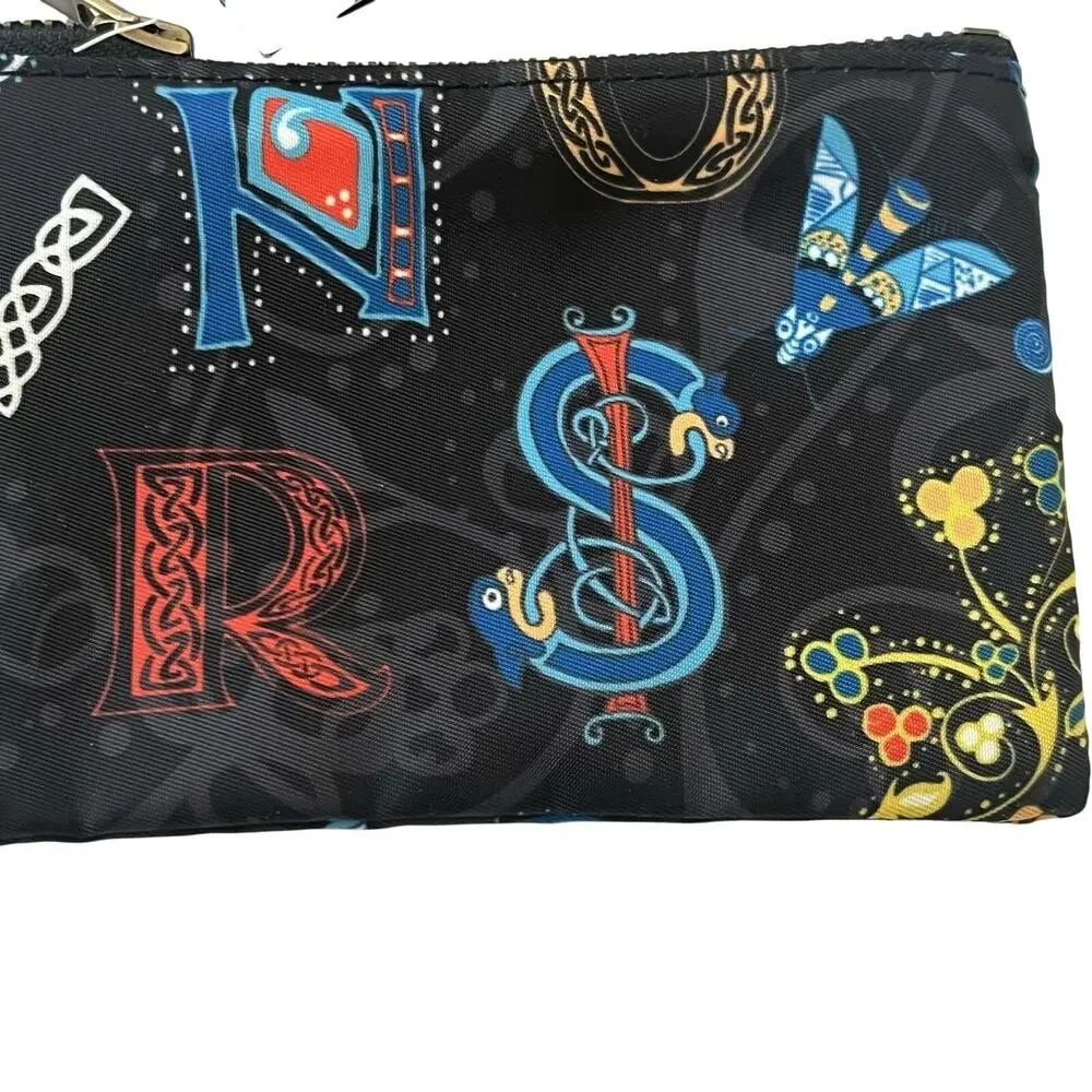 Book of Kells Celtic Alphabet Zip Pouch Trinity College Dublin Black NWT